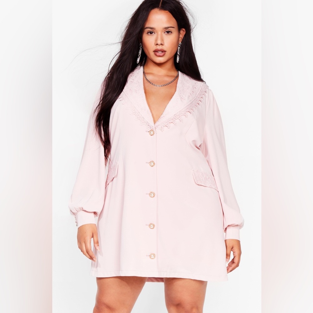NastyGal Button Down Pink Lace Dress